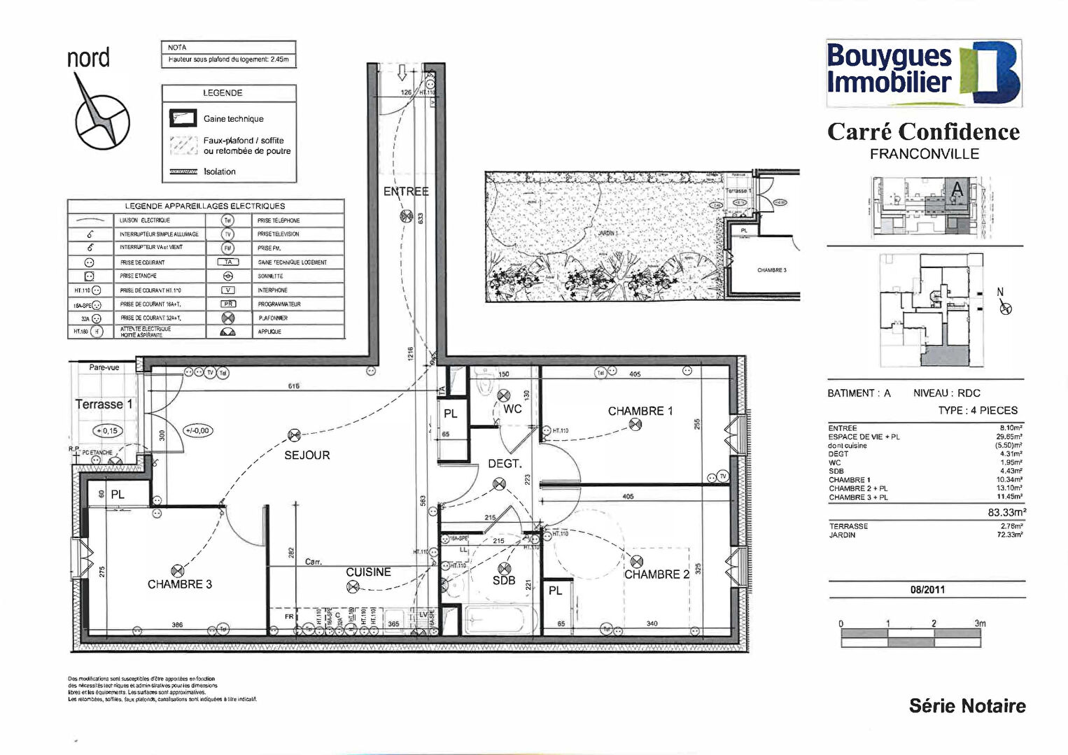 À vendre un appartement à Franconville de 4 pièces de 83 m² avec 3 chambres. Résidence Carré Confidence, proche de toutes commodités (écoles, commerces, gare, axes autoroutiers A15/A115). avec deux terrasses et un jardin et une place de parking en sous-so