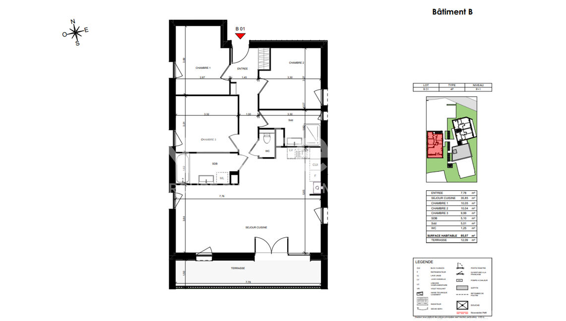 Appartement neuf  - 4 pièce(s) - 85m2 - secteur calme et recherché - terrasse avec vue imprenable - exposé plein sud - Rouen 76000